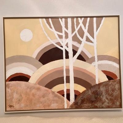 MCM Abstract Original Oil on Canvas Painting by Vanguard Studios California - Lee Reynolds c.1960s