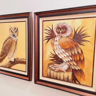 Large Framed Original Oil on Canvas Owl Paintings
