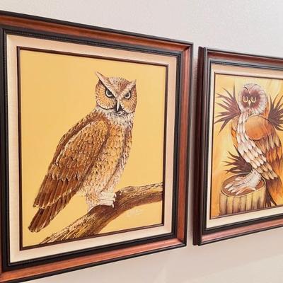 Large Framed Original Oil on Canvas Owl Paintings