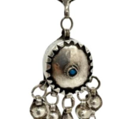 #107 â€¢ Antique Tribal Sterling Silver Pendant w/ Turquoise and Dangling Ornaments
