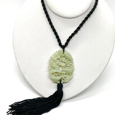 #79 â€¢ Vintage Jade Pendant on Braided Black Cord Necklace

