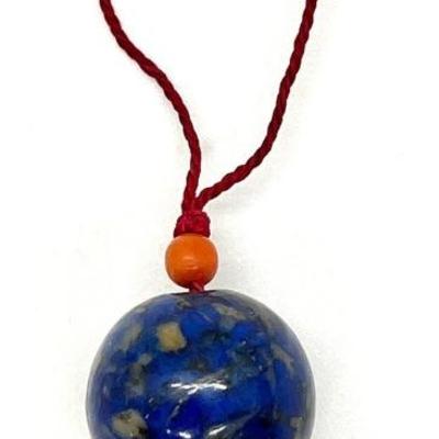 #63 â€¢ Vintage Stone Pendant With Round Lapis Lazuli, Coral and Jade
