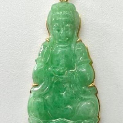 #104 â€¢ Carved Jade & 18K Gold Buddha Pendant
