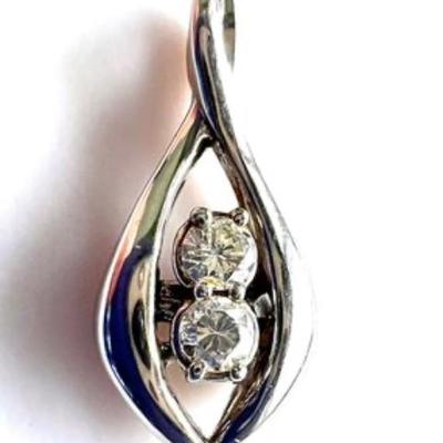 #111 â€¢ Petite Two-Diamond Pendant in 10K White Gold - Total Carat Weight 1/8 Carat
