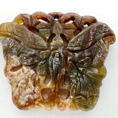 #117 â€¢ Vintage Asian Carved Brown Jade Butterfly
