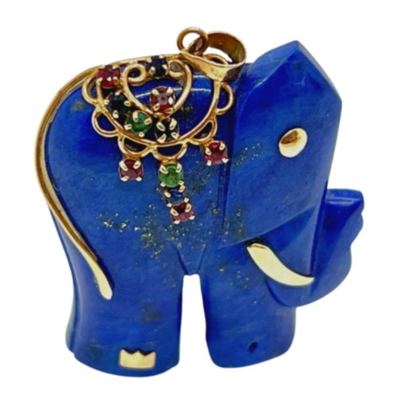#7 • Vibrant Lapis Lazuli, Gemstone & 14K Gold Elephant Pendant
