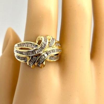 #24 â€¢ 10K Gold and Channel-Set Baguette Diamond Knot Ring- Size 8
