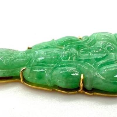 #104 â€¢ Carved Jade & 18K Gold Buddha Pendant
