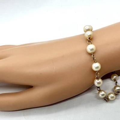 #108 â€¢ Dainty Vintage 14K Gold and Pearl Bracelet
