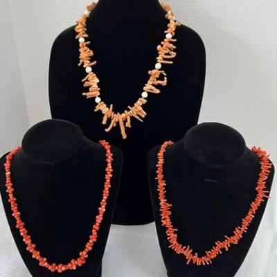 #147 â€¢ Three Natural Coral Necklaces
