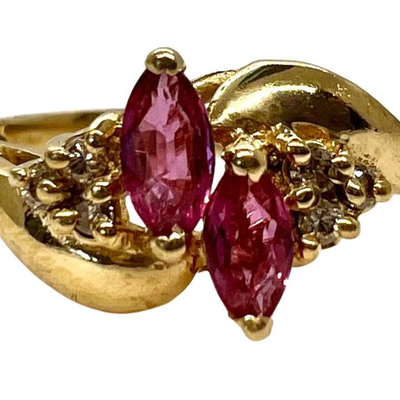 #48 â€¢ Vintage 10K Gold, Diamond & Tourmaline Ring- Size 6
