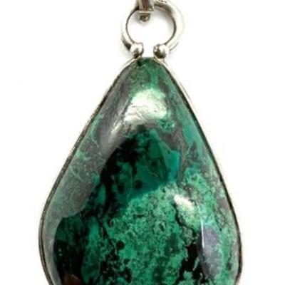 #127 â€¢ Large Vintage Teardrop Chrysocolla-Malachite Pendant in Sterling Silver
