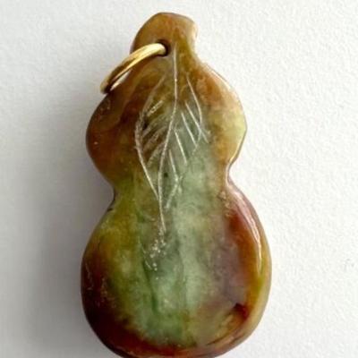 #138 â€¢ Small Organic Hand-Carved Brown Jade Pendant w/ 14K Gold Bail
