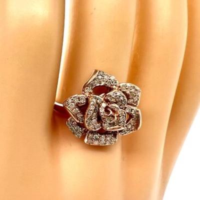 #92 â€¢ 10K Rose Gold Diamond PavÃ© Flower Ring - Size 8.5
