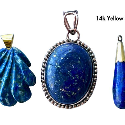 #60 â€¢ Three Distinct Lapis Lazuli Vintage Pendants- 1 is 14k Yellow Gold
