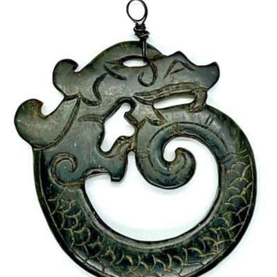 #74 â€¢ Vintage Jade Carved Dragon Pendant
