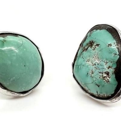 #121 â€¢ 2 Vintage Sterling Silver & Turquoise Rings - Sizes 6.5 and 5.5
