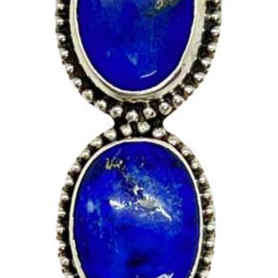 #58 â€¢ Sterling Silver Three-Stone Lapis Lazuli Pendant in Full Bezel
