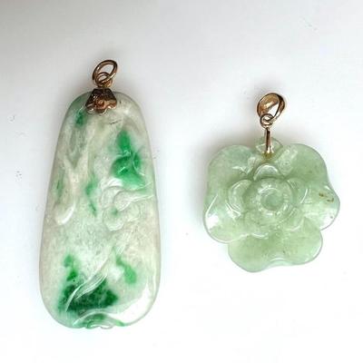 #103 â€¢ Two Delicate Jade & 14k Gold Vintage Pendants
