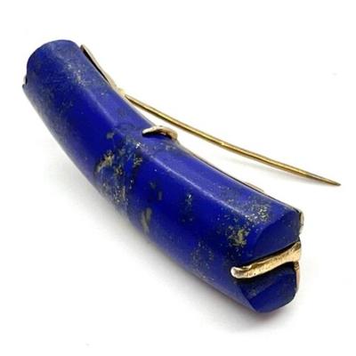 #136 â€¢ Large Antique Afghan Lapis Lazuli Tube Brooch in Vermeil Sterling Setting
