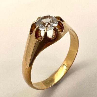 #155 â€¢ 14K Yellow Gold Ring w/ Round Center CZ, Size 7-3/4
