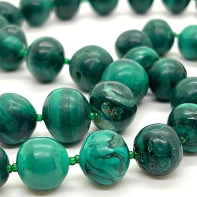 #88 â€¢ Vintage Long Malachite Bead Necklace
