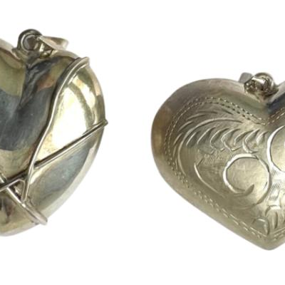 #113 â€¢ Two Sterling Silver "Puffy Heart" Pendants
