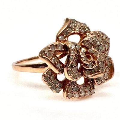 #92 â€¢ 10K Rose Gold Diamond PavÃ© Flower Ring - Size 8.5
