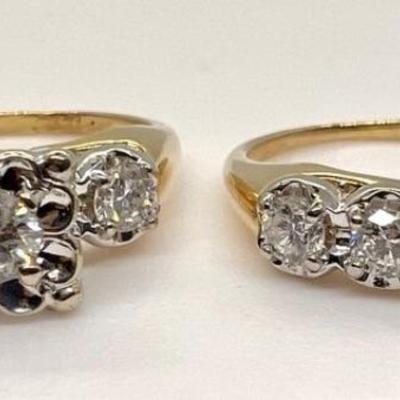 #16 • 14K Gold and Diamond Wedding Ring Set w/ 7 Stones - Size 6.75
