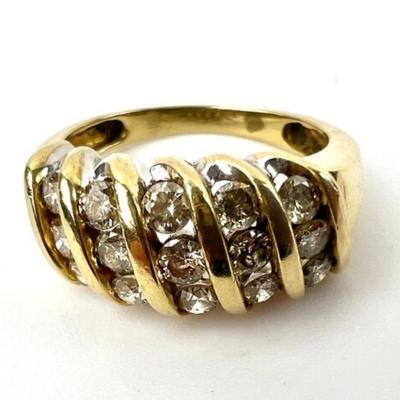#1 • 10K Yellow Gold Ring w/15 Channel-Set Diamonds - Size 7
