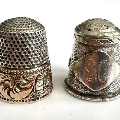 #142 â€¢ Two Sterling Thimbles - One w/14K Gold Trim
