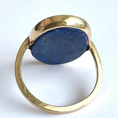 #38 â€¢ Elegant 14K Gold Lapis Lazuli Oval Disk Ring - Size 7
