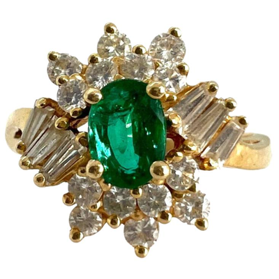 #28 â€¢ Vintage Emerald & Diamond Ring in 14K Gold - Size 8.25
