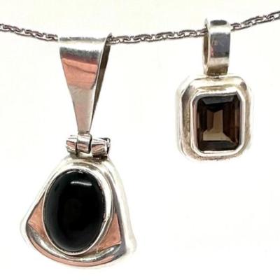 #97 â€¢ Two Sterling Silver Pendants with Onyx and Smokey Topaz
