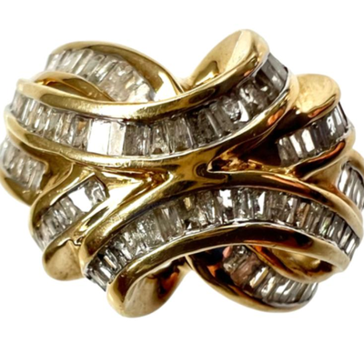 #24 â€¢ 10K Gold and Channel-Set Baguette Diamond Knot Ring- Size 8
