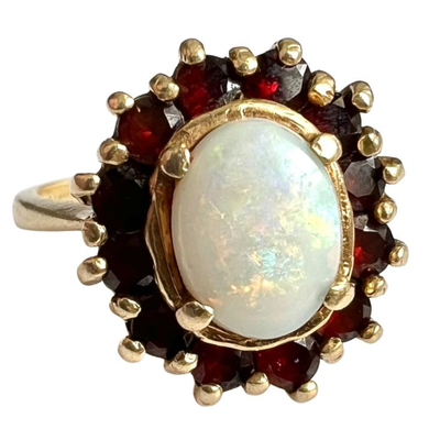 #25 • Vintage Zales 14K Gold Opal & Garnet Ring - Size 4.5
