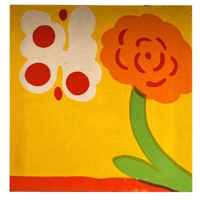 FLORAL FABRIC PRINT | Fabric silk screen of flower, stretched on wood frame. - l. 20 x w. 20 in
