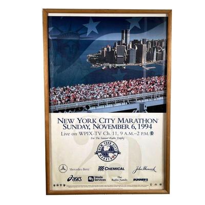 1994 NYC MARATHON POSTER | Print ad poster for the 1994 New York City Marathon; framed behind glass. - l. 34.5 x w. 23 in (overall)

