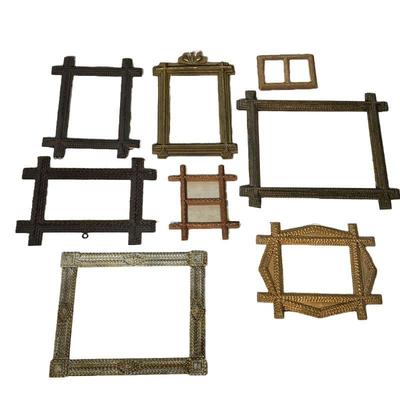 (8PC) TRAMP ART FRAMES | (8) Tramp Art Frames including unusual and nice Twin Hearts Frame in old gold paint. - l. 9 x h. 13.5 in (Gold...