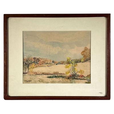 R. DREW WATERCOLOR | R Drew Watercolor of Field. - l. 21 x h. 17 in
