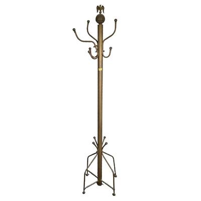 BRASS HALL TREE | Brass coat rack with eagle finial. - h. 74 in
