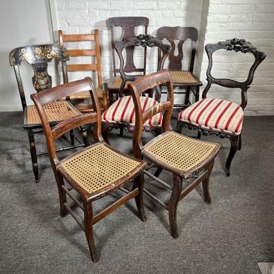 (8PC) VICTORIAN & ASSORTED CHAIRS | Lot Includes: (2) Pair Victorian, (2) Pair Grained with Cane seat, (2) Cane seats, one Stenciled, (1)...