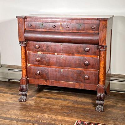 EMPIRE CHEST OF DRAWERS | 19th Century Classic Empire Dresser with mahogany veneer, having two drawers over four full-width drawers, with...