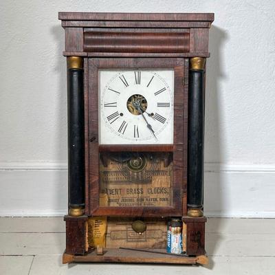 CHAUNCEY JEROME COLUMN & CORNICE CLOCK | Chauncey Jerome Column and Cornice Clock 30 hour Weight Driven Brass Works Clock 1850's. - l. 15...