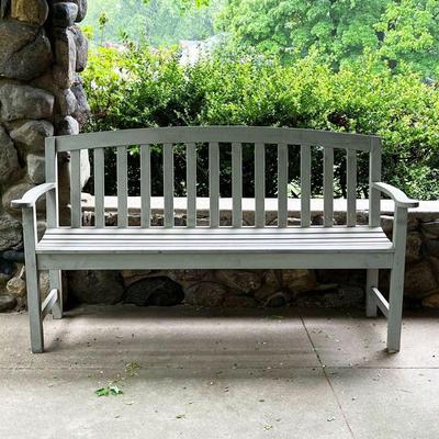 GREY BENCH | Outdoor wooden garden bench with gray finish. - l. 62.25 x w. 22 x h. 35 in
