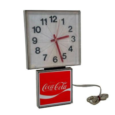 COCA COLA CLOCK | Coca Cola Lighted Clock by Ingress-Plastine, Crawfordville, Indiana. Model G-011. - l. 12 x w. 5.5 x h. 20 in
