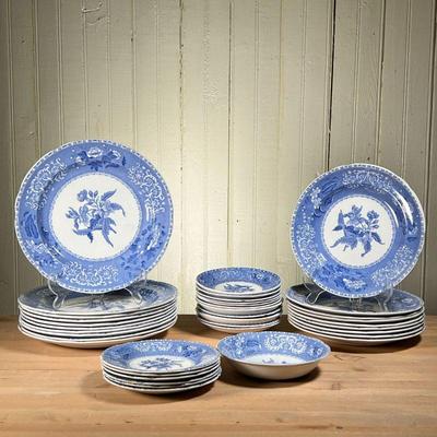 (35PC) SPODE'S CAMILLA PATTERN IN BLUE | Spode's Camilla pattern in blue. Copeland England. Partial Dinner set as shown. Dinner Plates,...