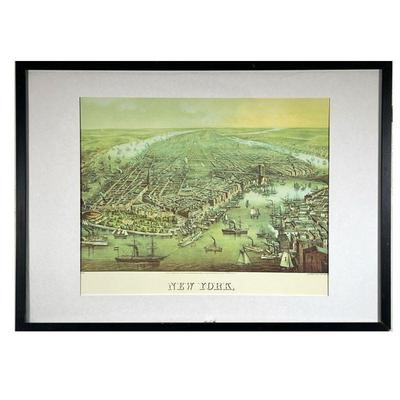 FRAMED NEW YORK PRINT | Framed reproduction of Ferdinand Mayer and Sons' 1873 lithograph of New York City. - l. 21 x w. 28.5 in (overall)
