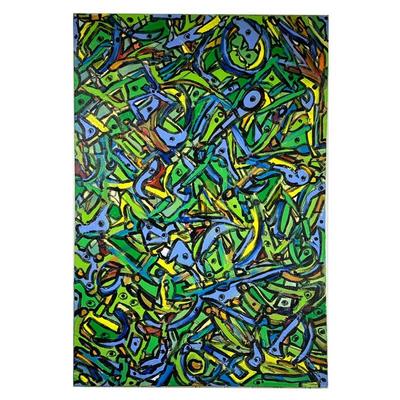ABSTRACT WALL ART | Acrylic painting on canvas depicting what appears to be multicolored plankton. - l. 3 x w. 2 ft
