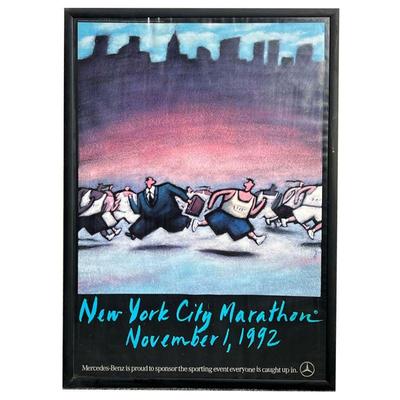 1995 NYC MARATHON METAL SIGN | NYC Marathon November 1 1992 Poster in black frame. - l. 25.25 x h. 35 in (With frame)
